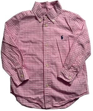 Polo Ralph Lauren Boys Pink Gingham Button Down Shirt Size 3T Long Sleeve Cotton